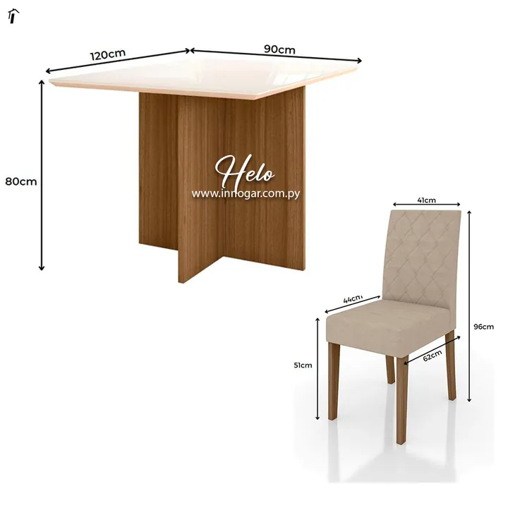 Juego de Comedor Helo 4 sillas Carvalho Off White, foto 2
