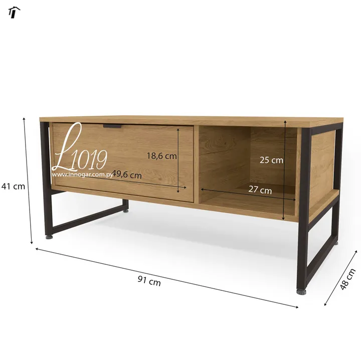 Mesa de Centro con Cajón L1019 - Freijo - Negro Fosco, foto 4