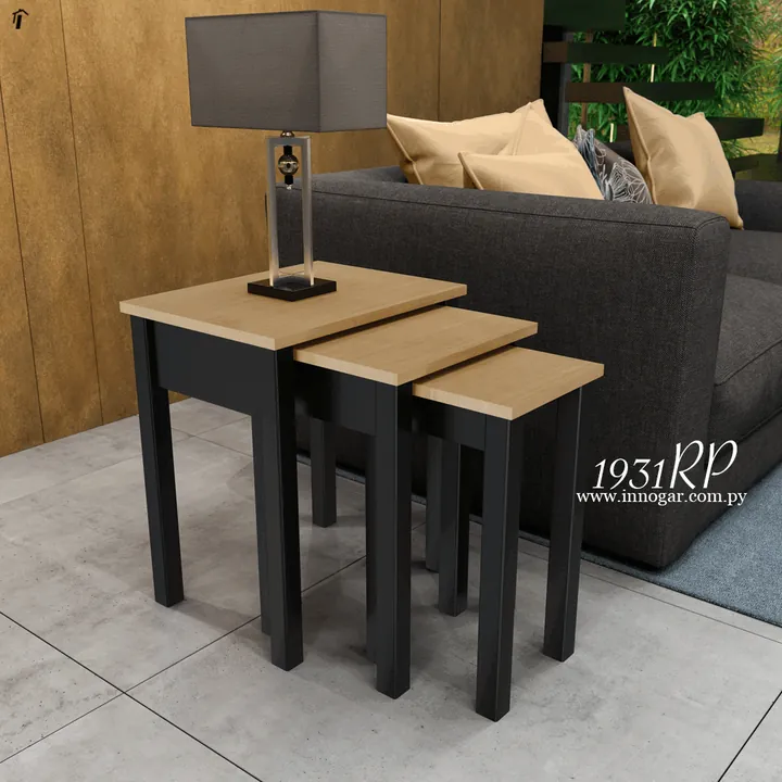 Kit 3 mesas de apoyo 1931RP / Roble - Negro, foto 2