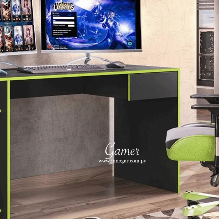 Mesa Gamer Rubi / Negro Matte, Verde, foto 2