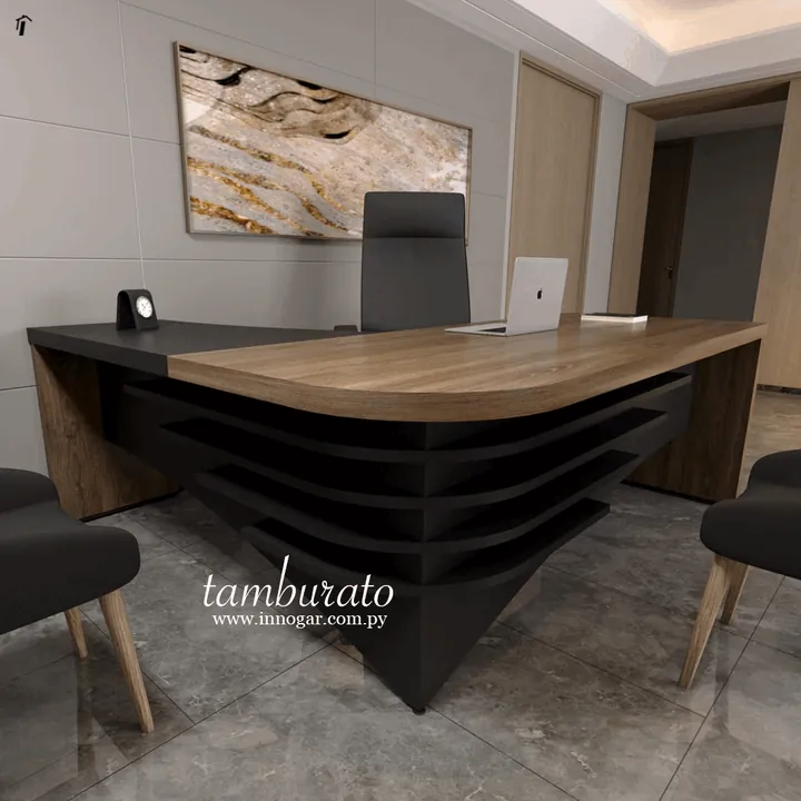 Mesa Oficina Tamburato , charuto / Preto, foto 2