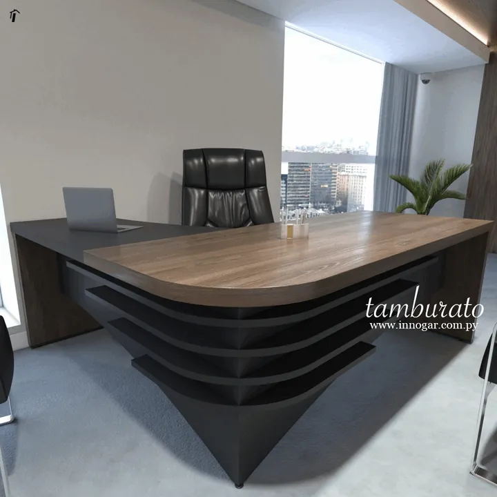 Mesa Oficina Tamburato , charuto / Preto, foto 4