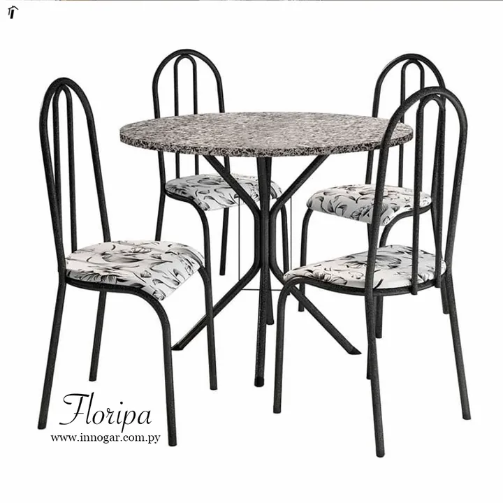 Conjunto Comedor Floripa / Negro Craquéanos - Blanco Floral, foto 2