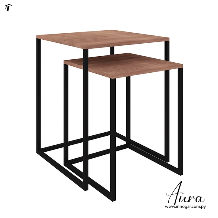 Mesa Lateral Doble Aura - Negro / Maderado, foto 2