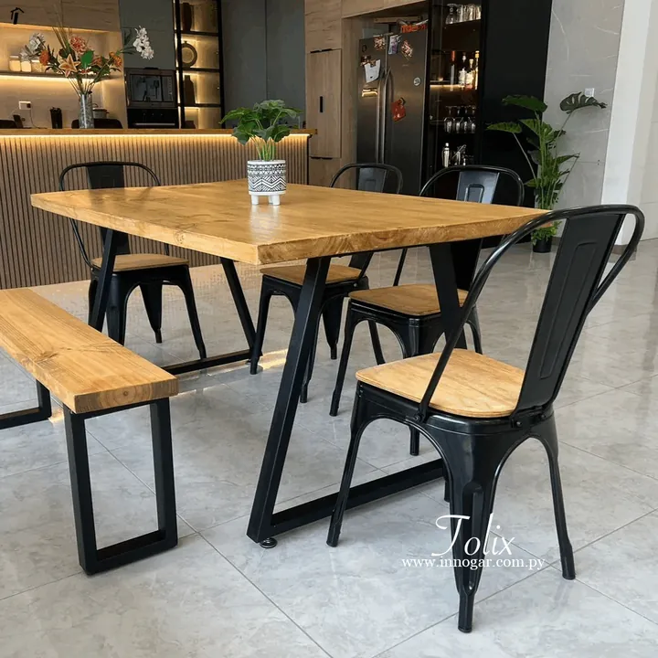 Silla Tolix c/ asiento de madera / Negro, foto 2