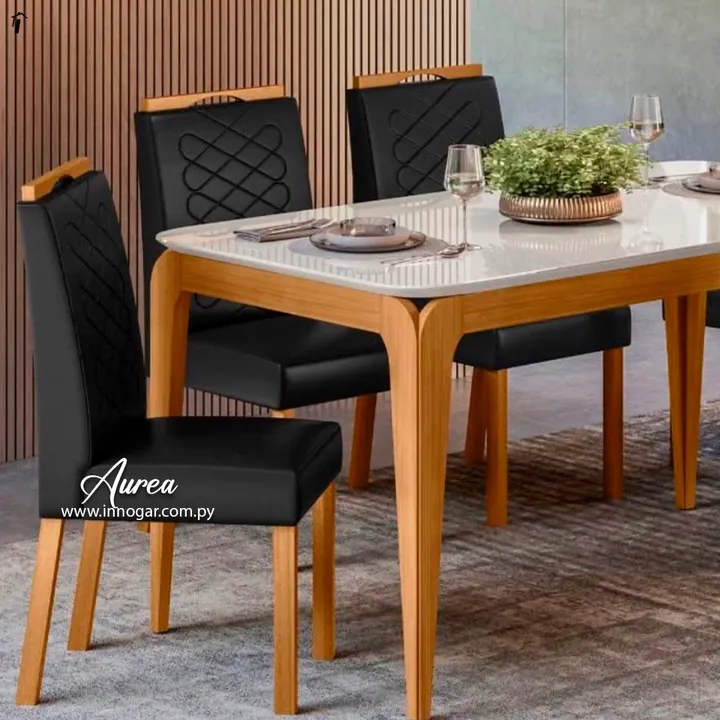 Juego de Comedor Aurea Off White Preto, foto 2