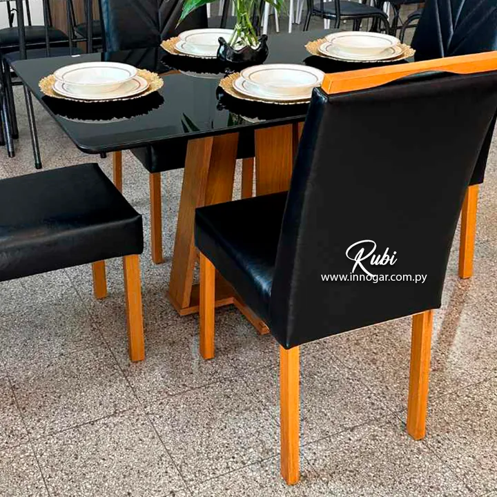 Juego de Comedor Rubi Cuerina Negro, foto 2
