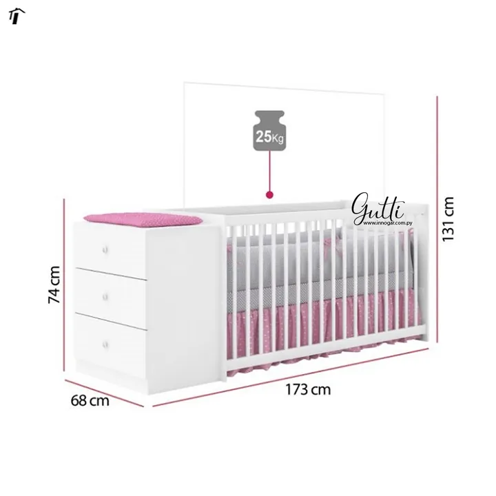 Cuna con Comoda Gutti / Blanco Rosa, foto 3