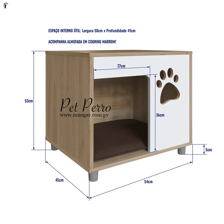 Mesa de Luz / Cama para Perro - Oak / Blanco, foto 2